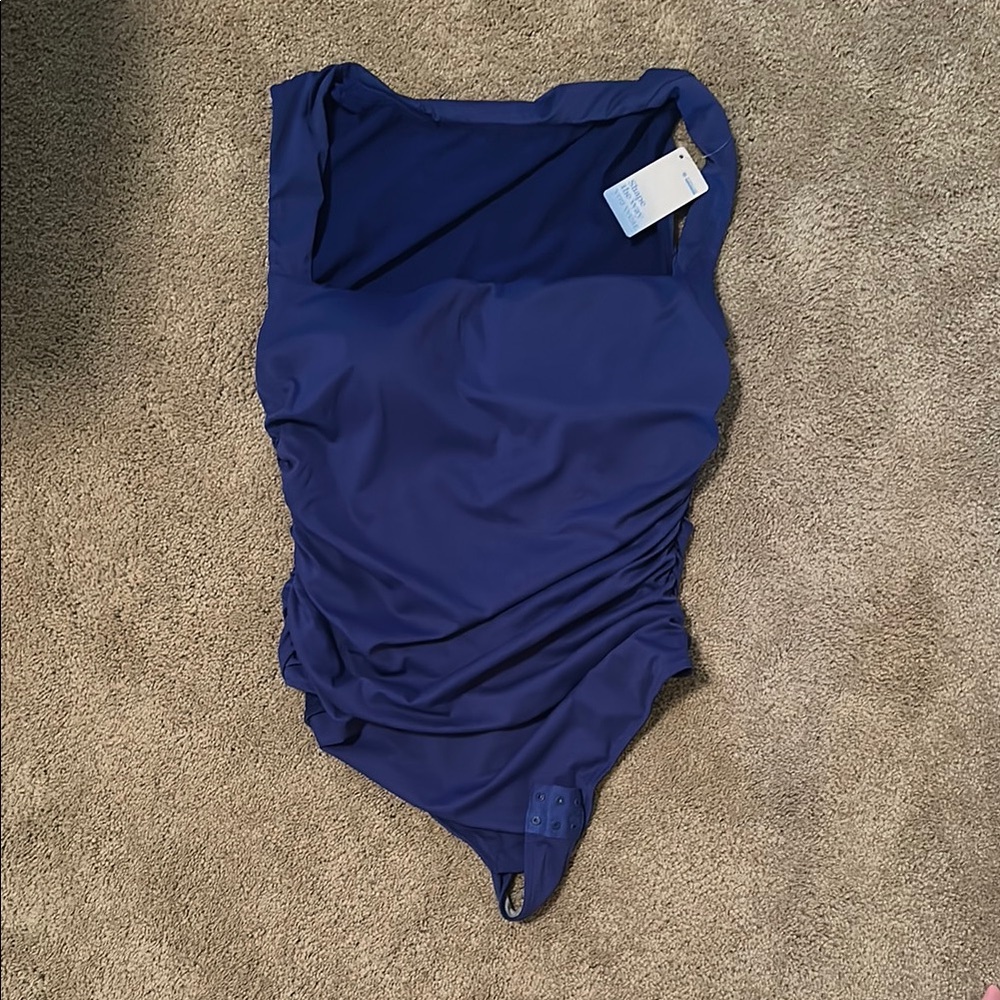 Blue Ruched Sleeveless Bodysuit